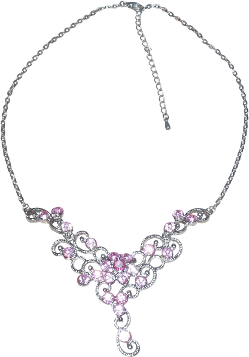 Ketting zilver met hanger stenen roze