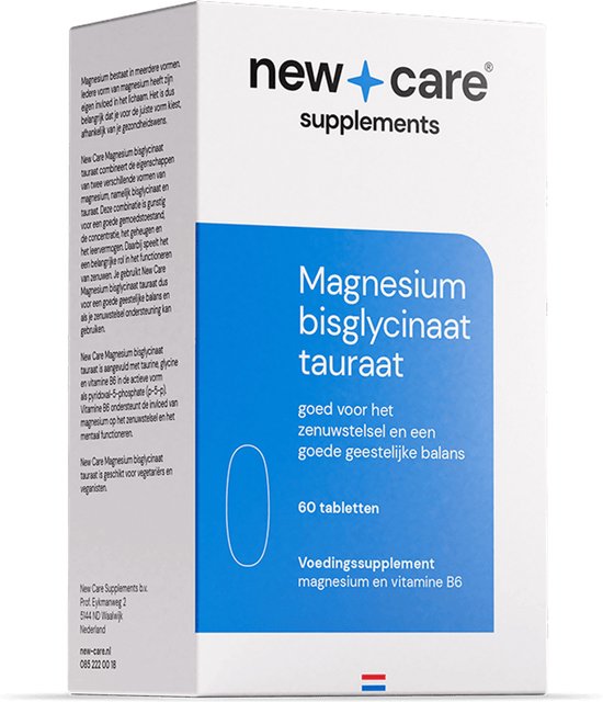 New Care Magnesium bisglycinaat tauraat - voor het zenuwstelsel - 60 tabletten - vegan
