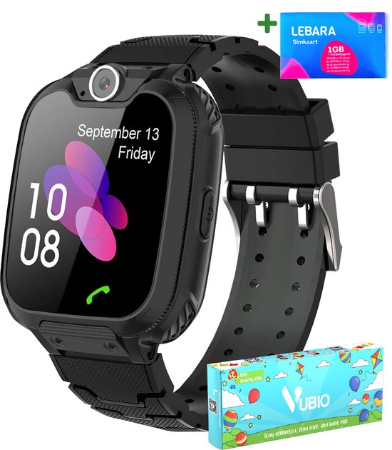 VUBIO Kinder Smartwatch Zwart - Inclusief Simkaart - Bellen - Camera