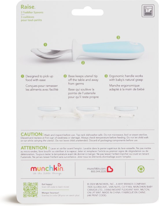 Couverts pour enfants Munchkin - Fourchette et cuillère pour tout-petits - Raise - 2 pièces - à partir de 12 mois - Ensemble de couverts en acier inoxydable - Vert