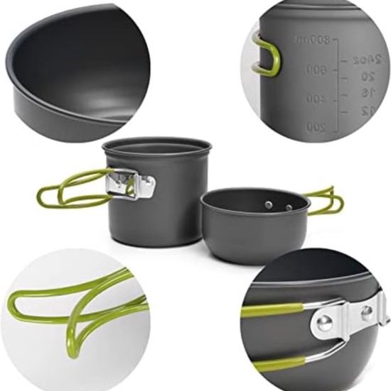 Camping kookgerei Kit met Fornuis, Outdoor Koken Set Niet Stick Pot en Pans Lichtgewicht Rugzak Wandelen Utensil Gear voor 1 tot 2 Personen Reizen Trekking en Camping — afbeelding 4