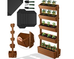 KESSER® Verticale Tuin met 5 Plantenbakken - Kweekbak voor Terras Balkon & Tuin inclusief Tuinvlies verticale Plantenbak met 5 vakken - Bruin