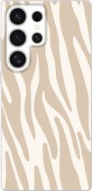 Telefoonhoesje Geschikt voor Samsung Galaxy S25 Ultra hoesje - Zebraprint - Beige - Wit - Dierenprint - Siliconen Telefoonhoesje Telefoonhoesje