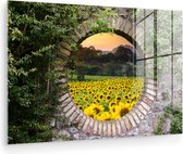 MuchoWow® Glasschilderij 180x120 cm - Schilderij acrylglas - Doorkijk - Bloemen - Zonnebloem - Foto op glas - Muurdecoratie woonkamer - Wanddecoratie slaapkamer - Schilderijen