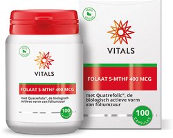 Vitals Folaat 5-MTHF 400 mcg - 100 capsules. Met Quatrefolic®, bevat aanbevolen dosering foliumzuur voorafgaand en tijdens de zwangerschap.