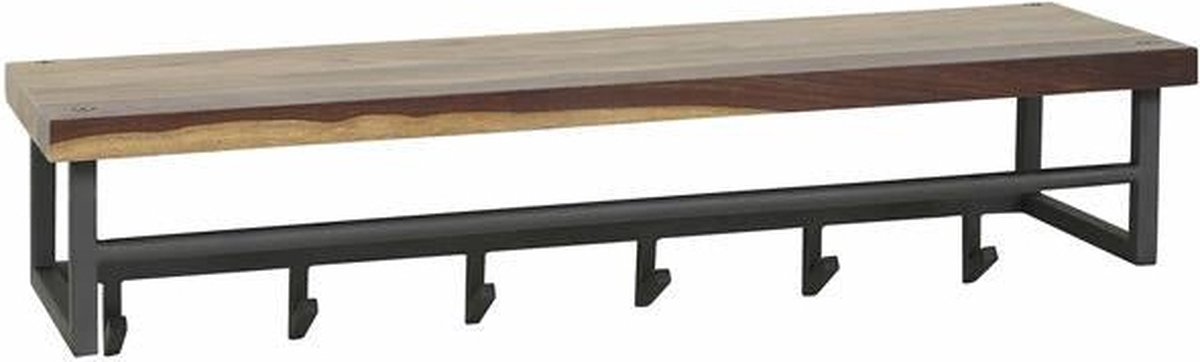 Luxe Kapstok Hangend 6 Haken - Wandkapstok Muur - Kapstokhaak 6x - Kapstokken Industrieel Staand - Wandkapstok met Hoedenplank Hout & Zwart Metaal Landelijk - Wandkapstok met Plank (100 cm x 30 cm x 27 cm)