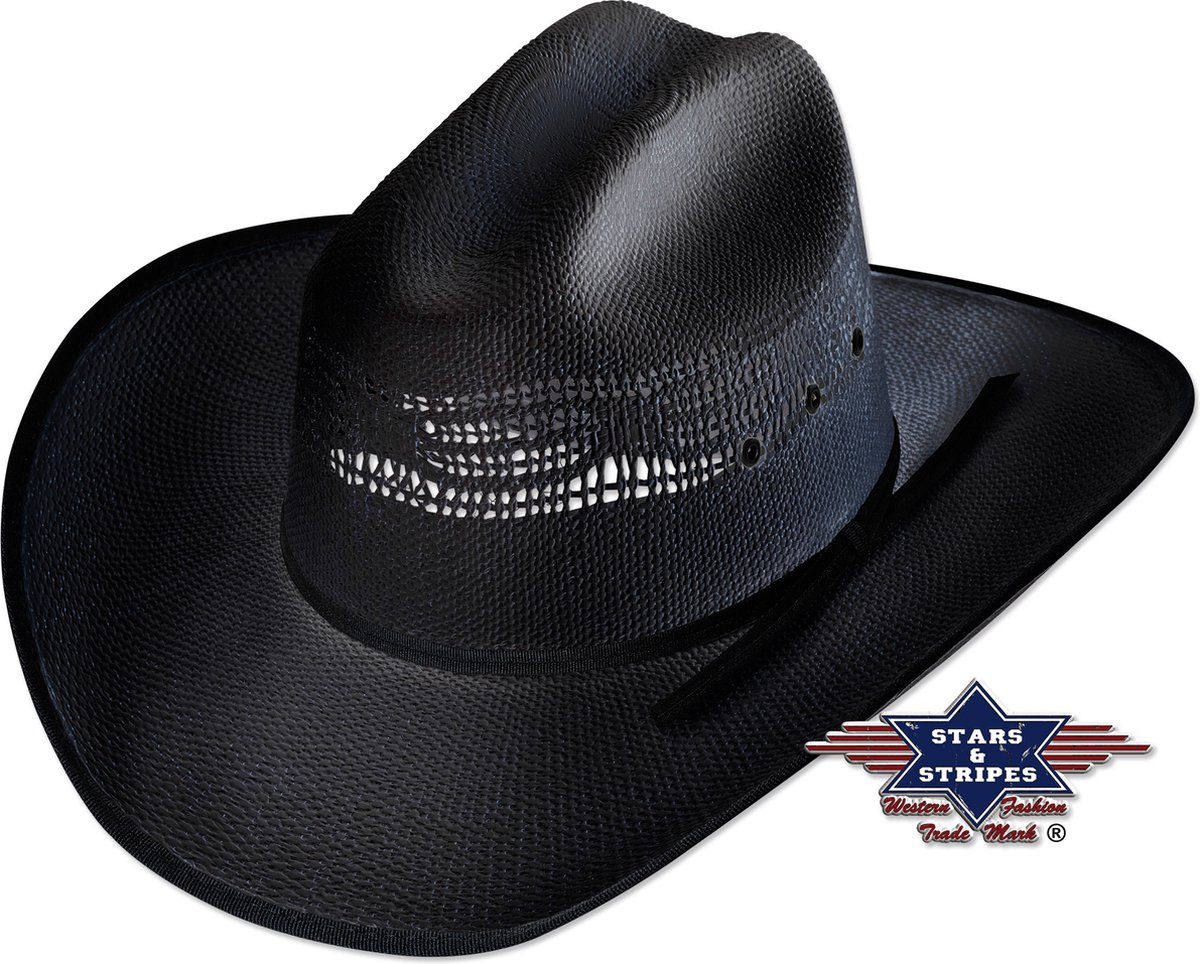 Westernhoed Strohoed Stars&Stripes zomerhoed ASHTON BLACK mt 57