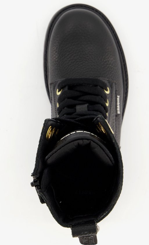 Braqeez leren meisjes veterboots zwart - Maat 32 - Uitneembare zool