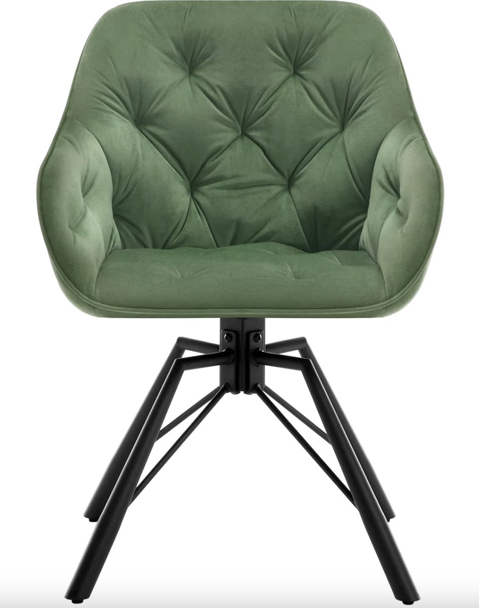 J&R Eetkamerstoel - Set van 2 stoelen - Fluweel eetkamer stoel - Eettafel stoel - Fauteuil - Draaibaar - Velvet - Metalen poot - Groen – foto 2