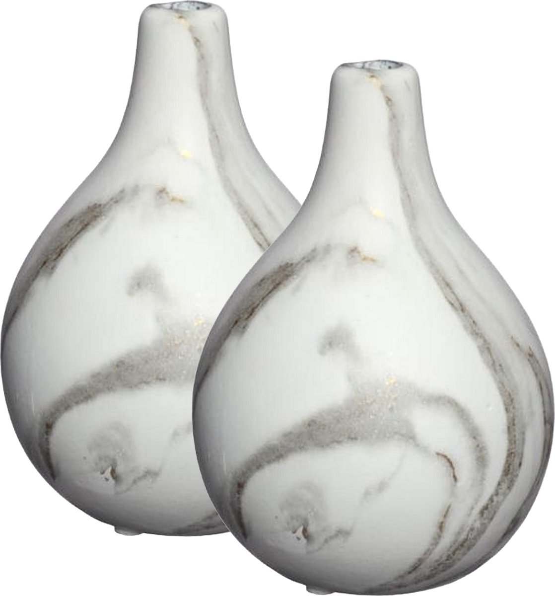 Ideas 4 Seasons Idea4Seasons Bloemenvaas Dazzle - 2x - Marmer-look - Wit/Goud - Keramiek - D12 cm x H18 cm - vaas