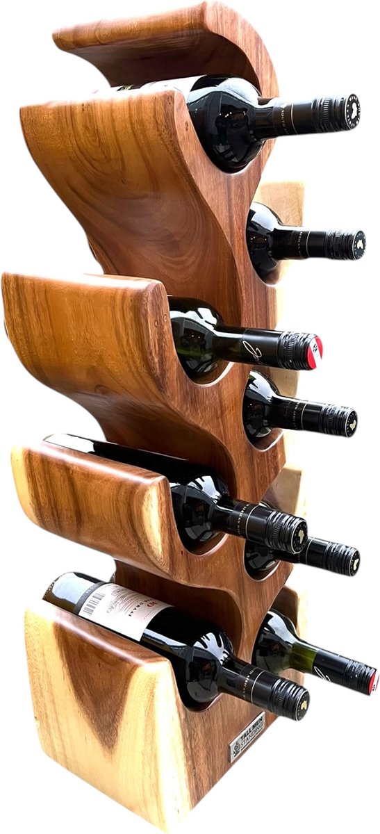 Wijnrek - Suar Hout - 70 cm - 8 Flessen – Uniek – Duurzaam – Tall Men Standing