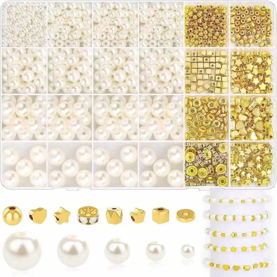Meedeer Parels Kralen set- Parelarmbanden Maken-4mm metalen zaadkralen-metalen afstandskralen-gouden kralen-kleikralen voor het maken van sieraden-voor armbanden-afstandsparels-bulk kralen voor het zelf maken van sieraden-parelarmband ketting