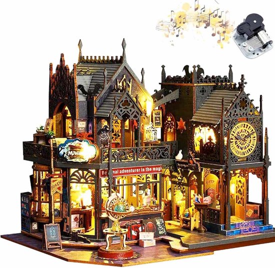 Meedeer Premium DIY miniatuur poppenhuis kit ,houten modelbouw- Magic 3D House ,Magic City,Magisch houten poppenhuis met Muziek doos & Led,Halloween Handgemaakte Houten,creatief bouwmodel speelgoed poppenhuis voor jongens en meisjes