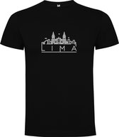 Zwart T-Shirt met “ Skyline Lima – Vakantiegevoel – Strak – Modern “ Print Full Color Maat XL