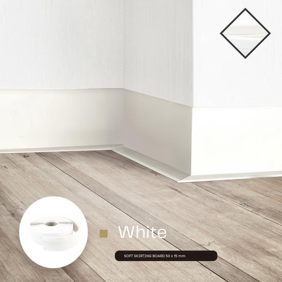 Zachte plint 10 m wit 50 x 15 mm pvc zelfklevend knikhoek - plint
