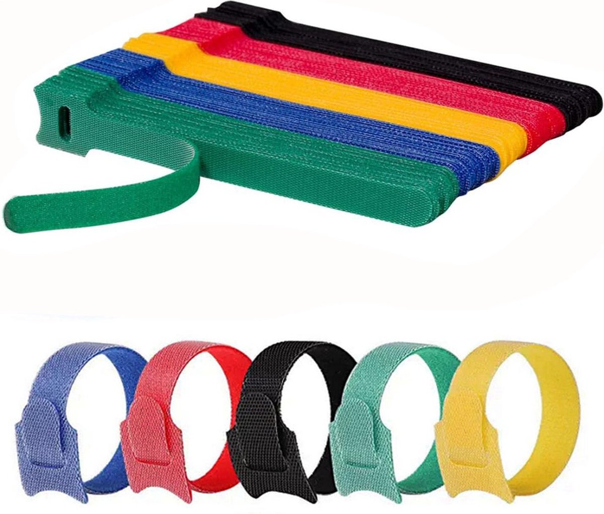 kabelbinders klittenband - kabel organiser - 50 stuks- Gemengde Kleur