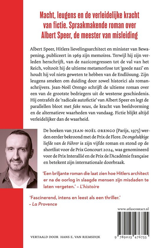Portret van een man met kort, donker haar, een lichte huid en een grijze blazer. Met de titel 'Macht, leugens en de verleidelijke kracht van fictie'.
