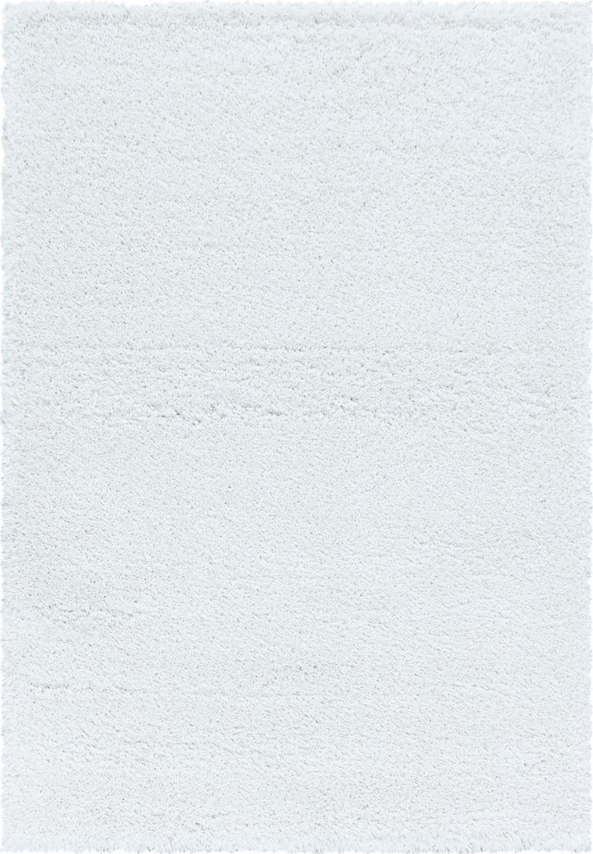 Hoogpolig Vloerkleed | Tapijt | Shaggy | Fluffy | Uni | Wit | 60x110 cm