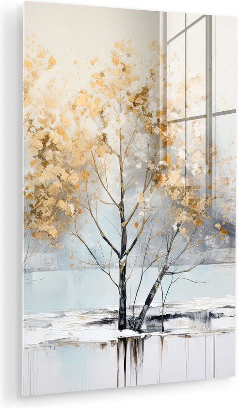 MuchoWow® Peinture sur verre 100x150 cm - Peinture sur verre acrylique - Hiver - Arbres - Nature - Acryl - Art - Photo sur verre - Décoration murale salon - Décoration murale chambre - Peintures