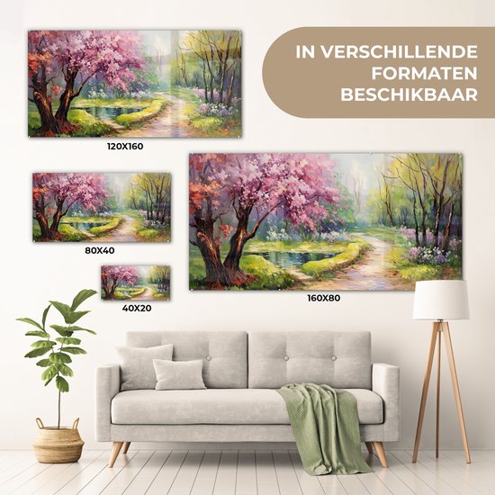 MuchoWow® Glasschilderij 40x20 cm - Schilderij acrylglas - Watercolor - Natuur - Bomen - Kunst - Bloemen - Foto op glas - Muurdecoratie woonkamer - Wanddecoratie slaapkamer - Schilderijen