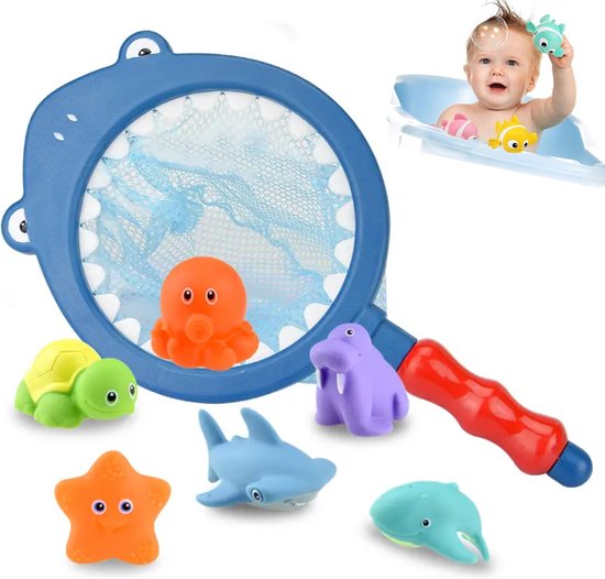 Badspeelgoed - Baby Badspeelgoed - Zwembad Speelgoed - Badspeelgoed voor Baby's - Net met 6 Zachte Figuurtjes - Badspeeltjes Voordeelset - BPA Vrij