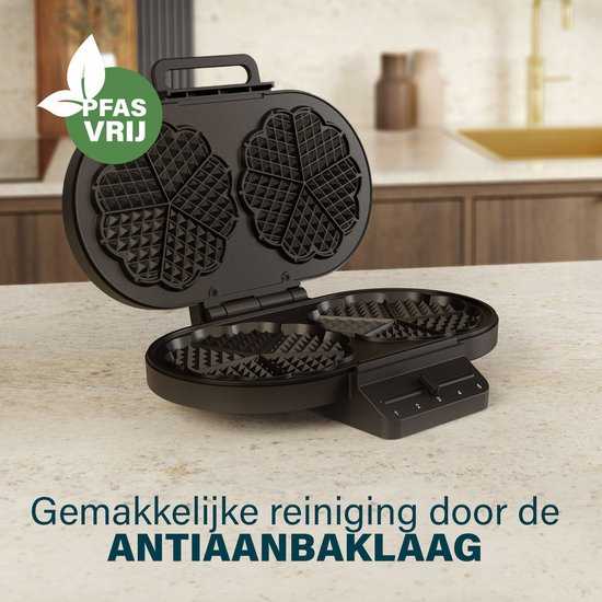 Princess 132384 Dubbel Wafelijzer - 10 hartvormige - 1200W - Regelbare thermostaat- 5 standen - Anti aanbaklaag - PFAS-vrij - Zwart - Gaufrier van Princess — afbeelding 5