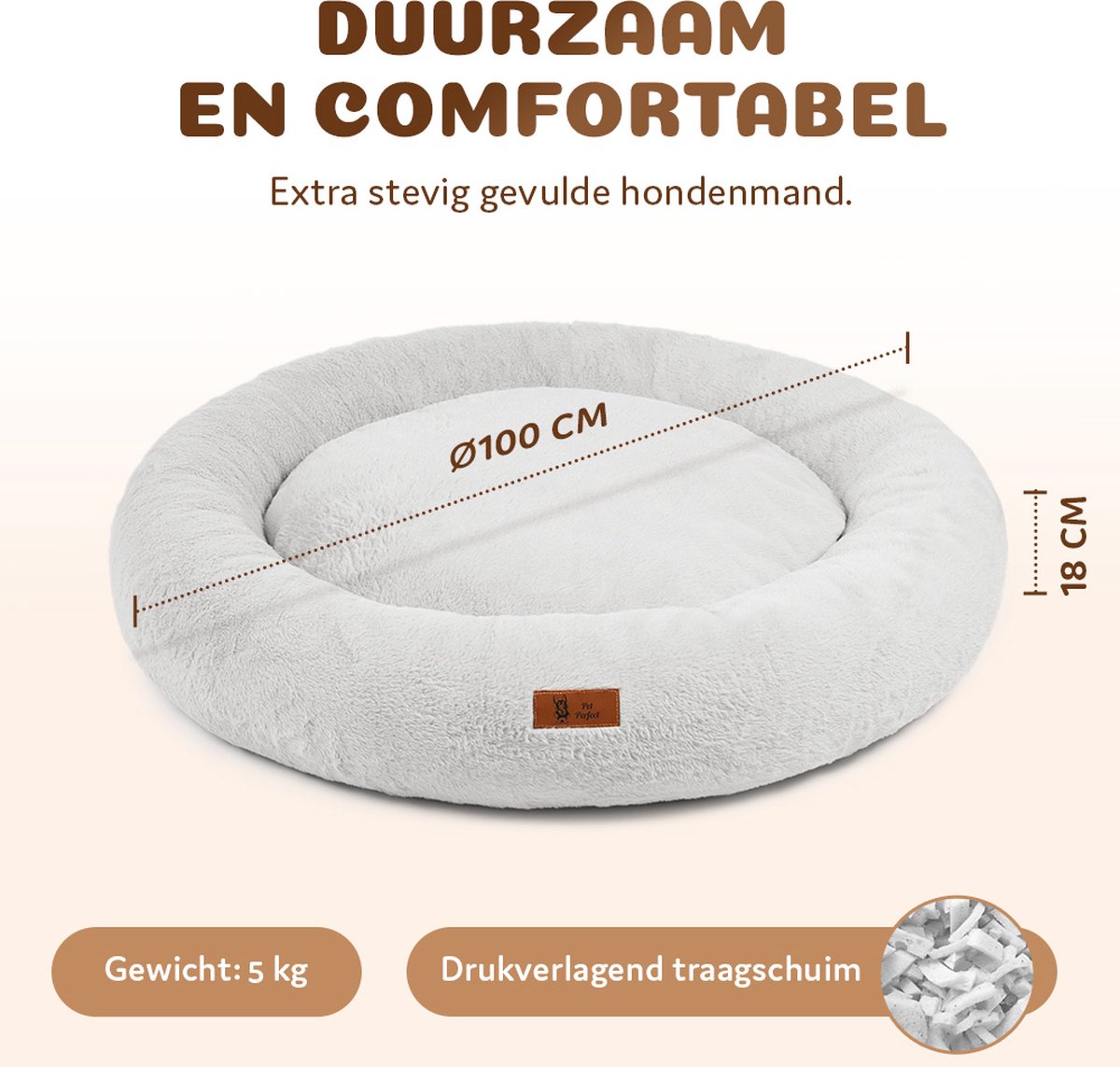 Pet Perfect Orthopedische Hondenmand – Donut Hondenmand – Hondenkussen – Hondenbed – Wasbaar - 100 cm - Grijs thumbnail 4