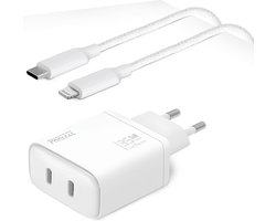 35w snellader geschikt voor iPhone 14, 13, 12, 11, X, Xr, Xs, Pro, Max - 1 meter - 2 poorten - tegelijk opladen - usb lader - usb-c stekker - oplader adapter geschikt voor iPhone