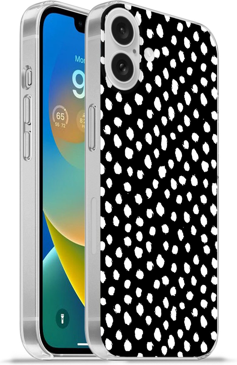 Telefoonhoesje Geschikt voor Apple Iphone 16 Plus hoesje - Stippen - Zwart - Wit - Siliconen Telefoonhoesje Telefoonhoesje