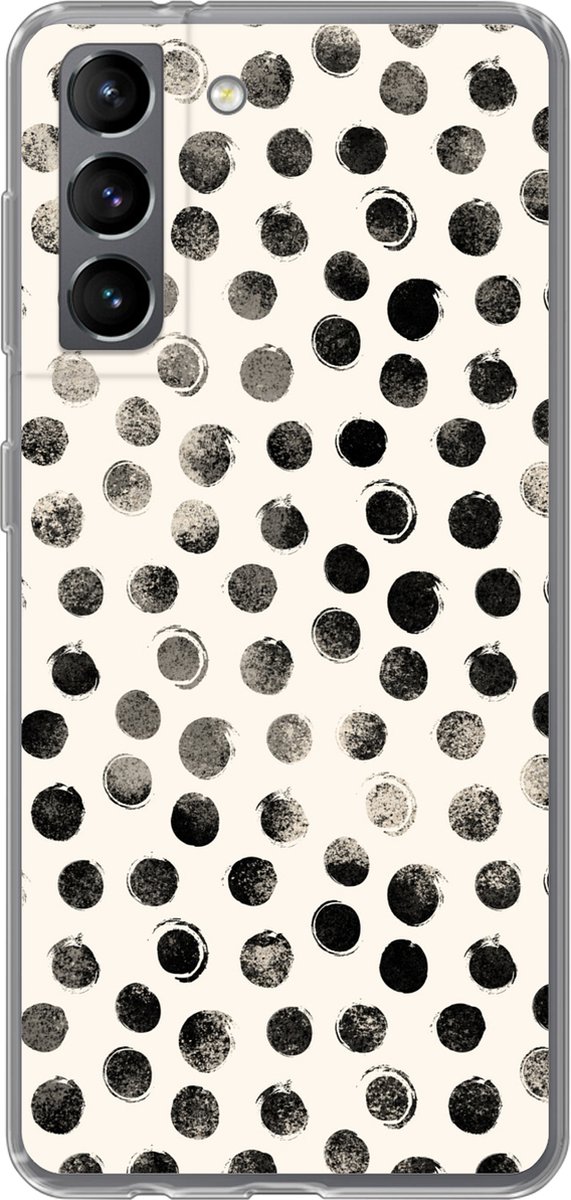 Telefoonhoesje Geschikt voor Samsung Galaxy S21 hoesje - Stippen - Zwart - Wit - Siliconen Telefoonhoesje Telefoonhoesje