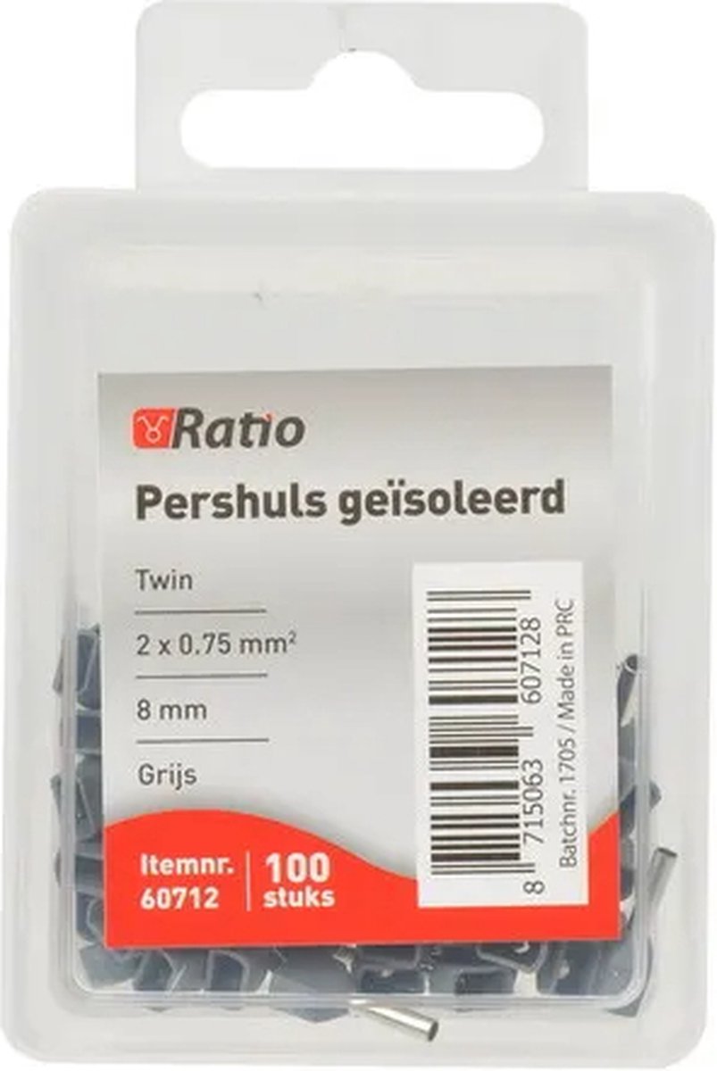 Pershuls geisoleerd twin 2x 0,75mm² (grijs) 100 stuks