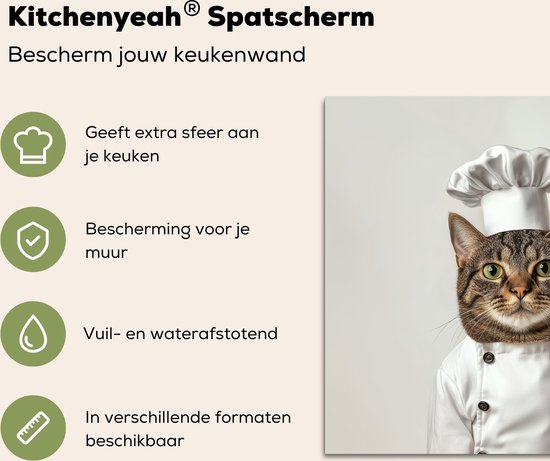 Spatscherm keuken 70x50 cm - Kookplaat achterwand Kat - Hond - Kokskleding - Muurbeschermer - Spatwand fornuis - Hoogwaardig aluminium