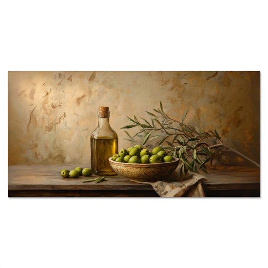 Crédence de Cuisinière en Aluminium 100x50 cm - Olives - Nature morte - Vintage - Écran Pare-éclaboussures pour Plaque de Cuisson - Protection Murale