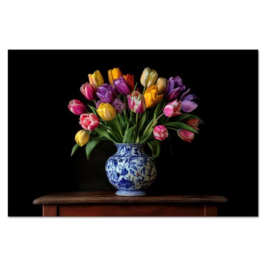 Crédence de Cuisinière en Aluminium 60x40 cm - Tulipes - Couleurs - Vase - Écran Pare-éclaboussures pour Plaque de Cuisson - Protection Murale