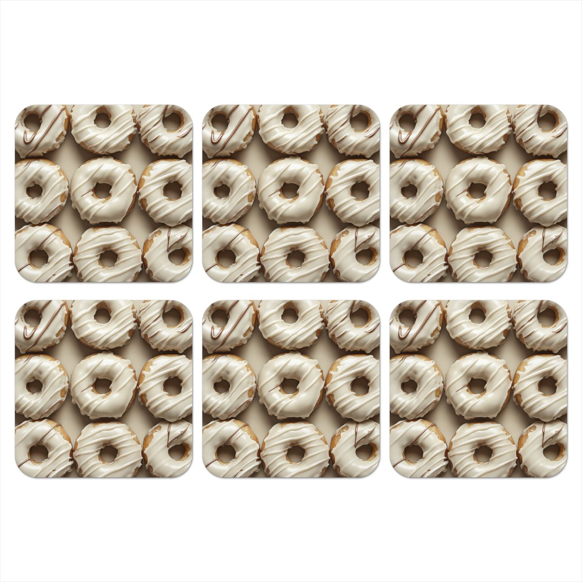 Onderzetters voor glazen - Donuts - Chocolade - Wit - Beige - 10x10 cm - Glasonderzetters - 6 stuks