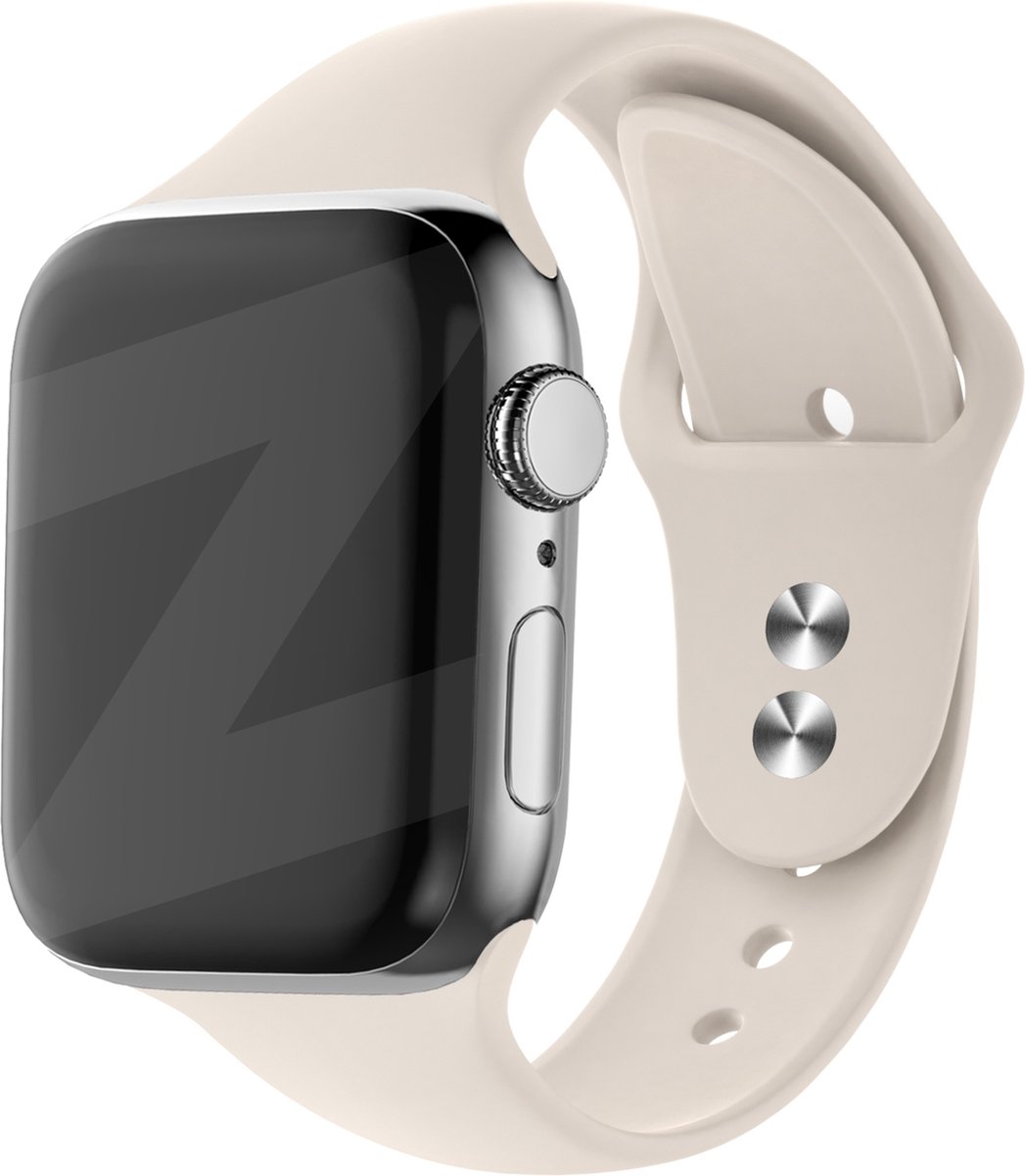 Bandz Dual Snap siliconen bandje met druksluiting - geschikt voorApple Watch Series 1/2/3/4/5/6/7/8/9/10/11/SE/SE2/SE3 - kleine maten - iWatch bandje voor maat 38mm / 40mm / 41mm / 42mm (sterrenlicht / starlight) - afbeelding 1