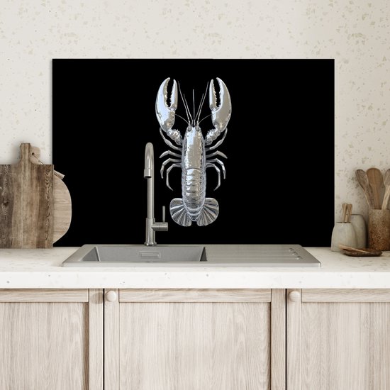 Crédence de Cuisinière en Aluminium 70x50 cm - Homard - Argent - Métallique - Luxe - Écran Pare-éclaboussures pour Plaque de Cuisson - Protection Murale