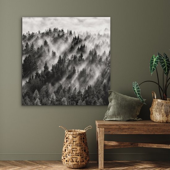 Tableau aluminium 90x90 cm - Décoration murale métal - Paysage - Brume - Forêt - Nature - Décoration murale métal salon - Décoration industrielle - Photo sur dibond - Accessoires industriels chambre