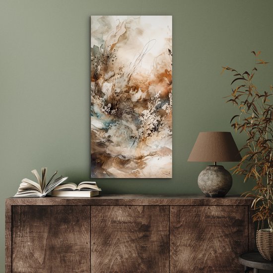 Tableau aluminium 40x80 cm - Décoration murale métal - Abstrait - Beige - Peinture - Art - Nature - Fleurs - Décoration murale métal salon - Décoration industrielle - Photo sur dibond - Accessoires industriels chambre