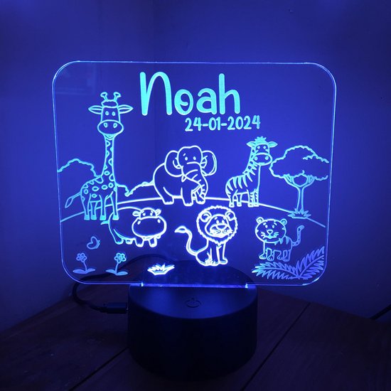 Safari vriendjes naamlamp - nachtlamp - verjaardag - cadeau - dieren van Naamlampen.nl — afbeelding 3