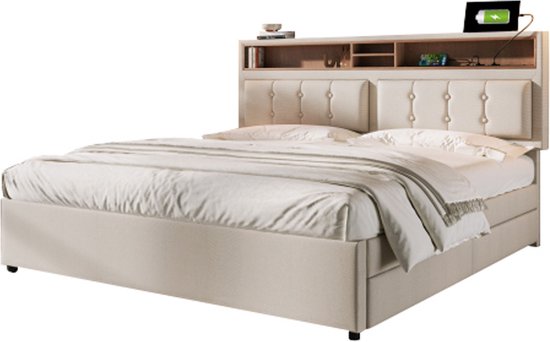 Sapgaks Bed van 140 x 190 cm, met USB-laden en opbergruimte aan de knop Sapgaks Bed van 140 x 190 cm, met USB-laden en opbergruimte aan de knop