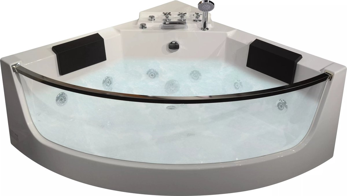 Vente-unique Hoekmassagebad met glazen wand - 2 personen - 330 l - 138 x 138 x 59 cm - EVELINA