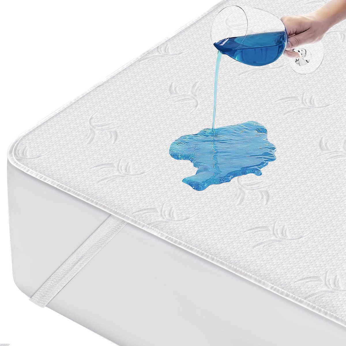 New Bed Zachte Matrashoes Pad Gewatteerde Bovenlaag Ademend en Geluidloos Aangepaste Waterdichte Achterkant met Duurzame Elastische Bandjes, 180 cm x 200 cm