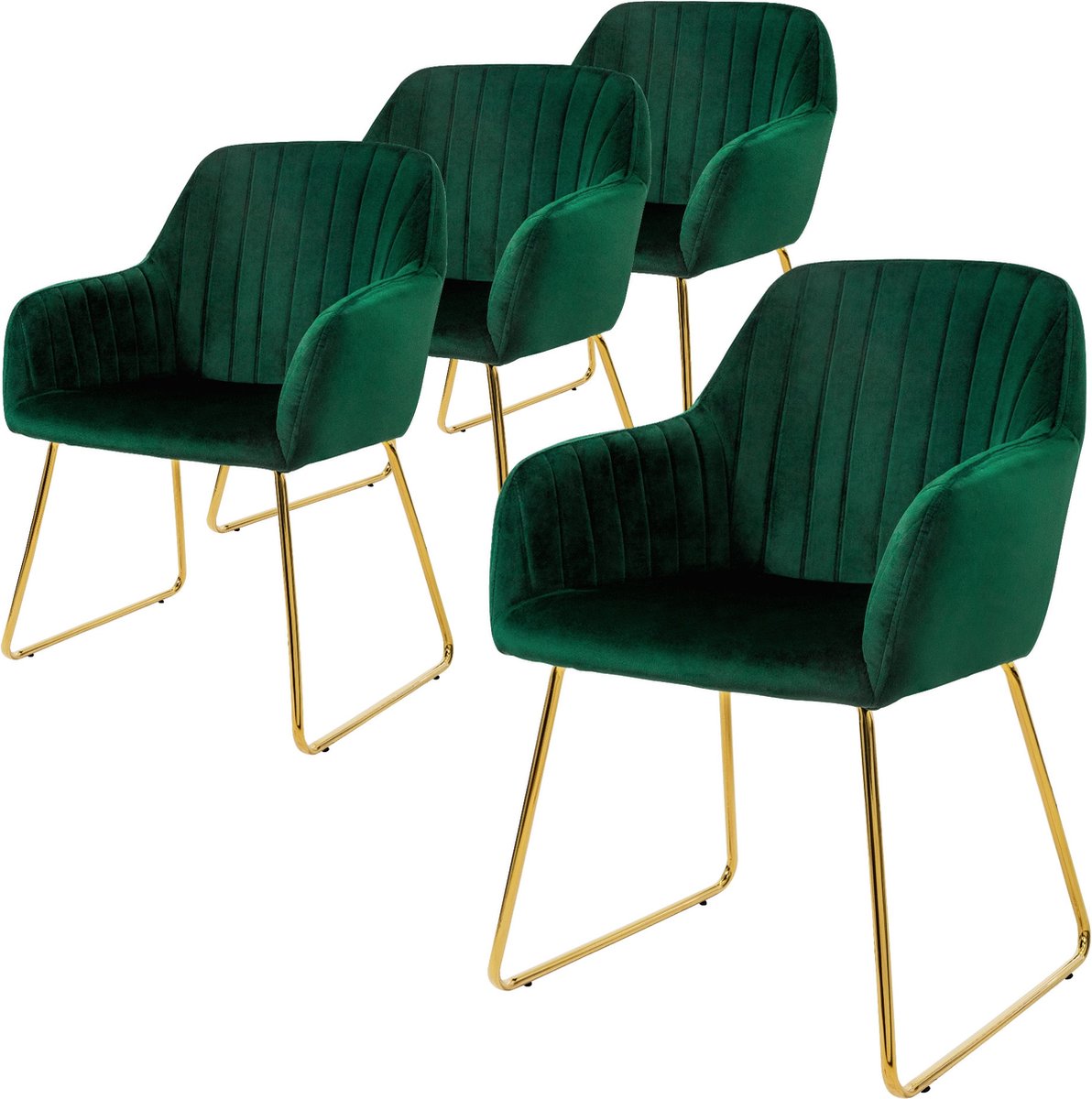 ml-design eetkamerstoelen set van 4, fluwelen zitting, groen, woonkamerstoel met rugleuning en armleuningen, keukenstoel met gouden poten, gestoffeerde stoel met metalen frame, ergonomische armstoel