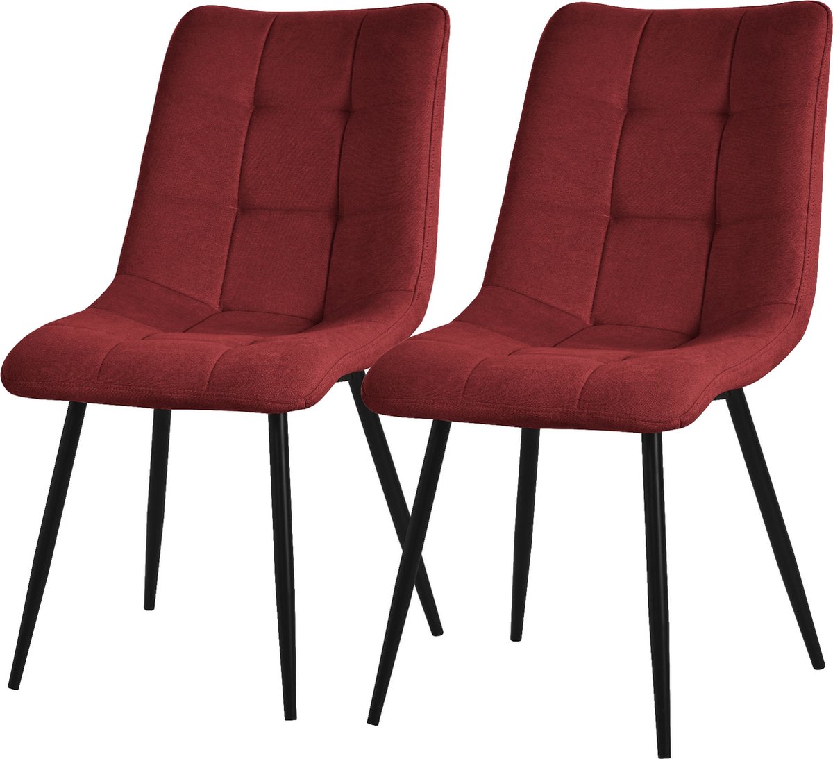 ml-design eetkamerstoelen set van 2 in rood comfortabele woonkamer stoelen met textiele bekleding en zwarte metalen poten stoelen met rugleuning gestoffeerde zitmeubels voor kantoor armfauteuils Red
