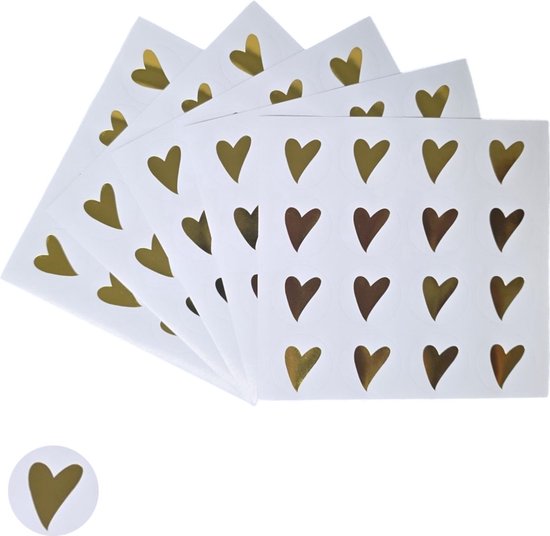 160x Hartjes Stickers Op Vel – 25mm – Gouden Hartjes – Sluitsticker – Sluitzegel – Cadeau Sticker – Hartje Goud – 160 Stuks