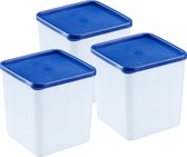Westmark 3 voedselbewaar-/vriescontainers, inclusief deksels, vulvolume: elk 1,25 l, stapelbaar, kunststof, trio, kleur: transparant/blauw, 25332270