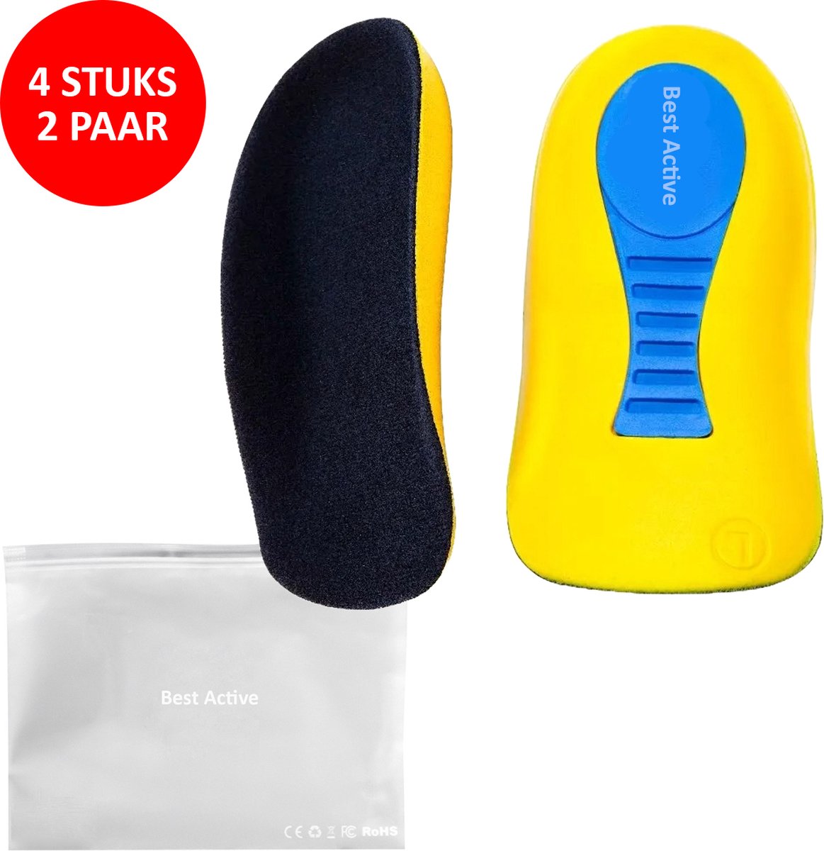 Best Active - Hielspoor Zooltjes - Sport Inlegzool - Hielbeschermers - Inlegzolen - Hielspoor - 4 Stuks voor Maat 41-46 (2 Paar) - Blauw/Geel