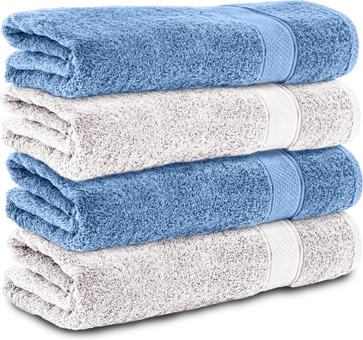 Komfortec Handdoekenset 4x Badhanddoek 70x140 cm - 100% Katoen - Hellblau-Weiss