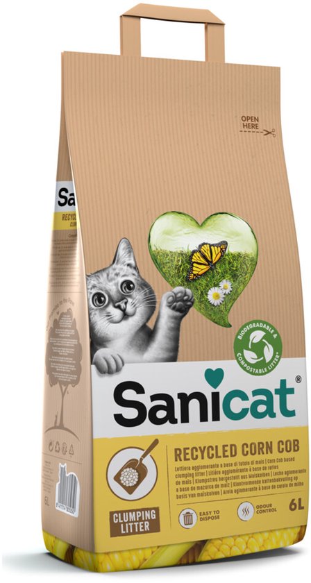Sanicat Mais - Kattenbakvulling Klontvormend - Gerecycled Maïs - 6 liter